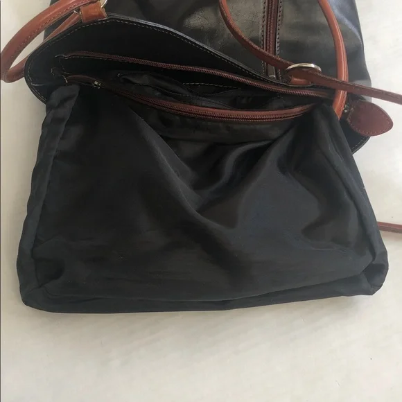 Vera Pelle Italian Leather Black/Brown Shoulder Backpack Bag - Picture 10 of 16
